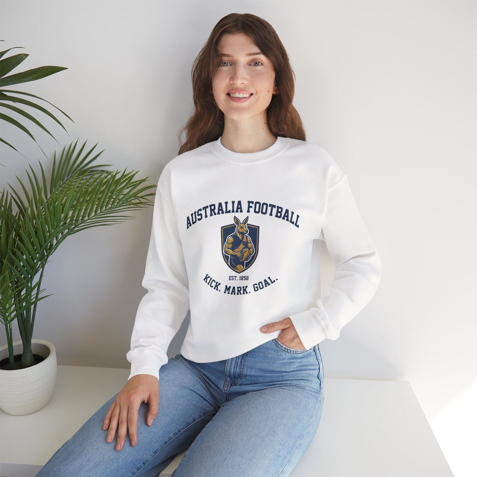 Australia Football Crewneck Sweatshirt – Kangaroo Emblem "Kick. Mark. Goal." - Image 4