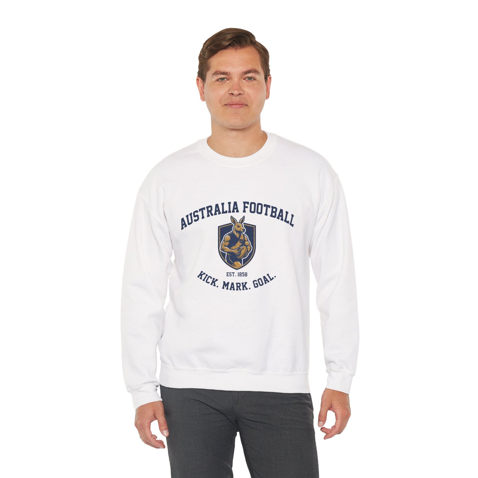 Australia Football Crewneck Sweatshirt – Kangaroo Emblem "Kick. Mark. Goal." - Image 6
