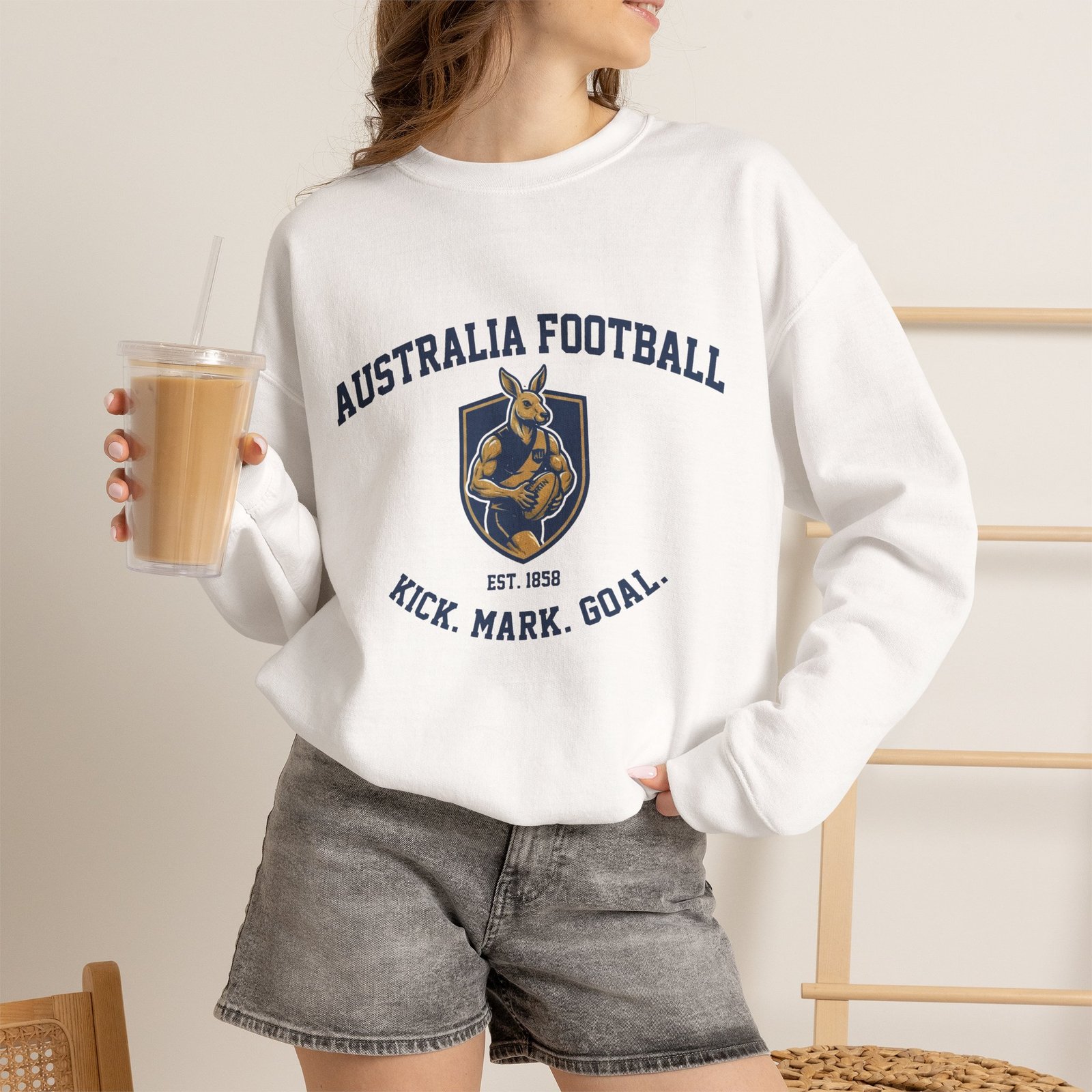 Australia Football Crewneck Sweatshirt – Kangaroo Emblem "Kick. Mark. Goal." - Image 3