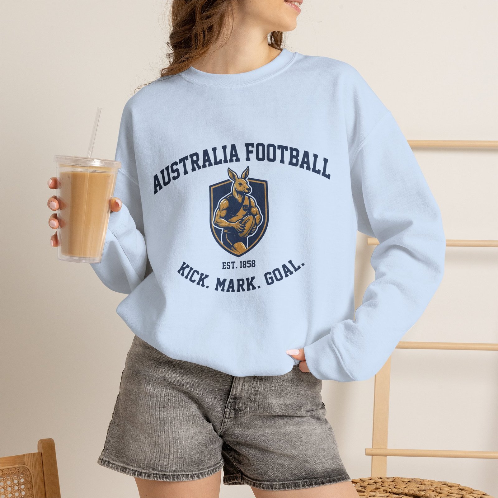 Australia Football Crewneck Sweatshirt – Kangaroo Emblem "Kick. Mark. Goal." - Image 15