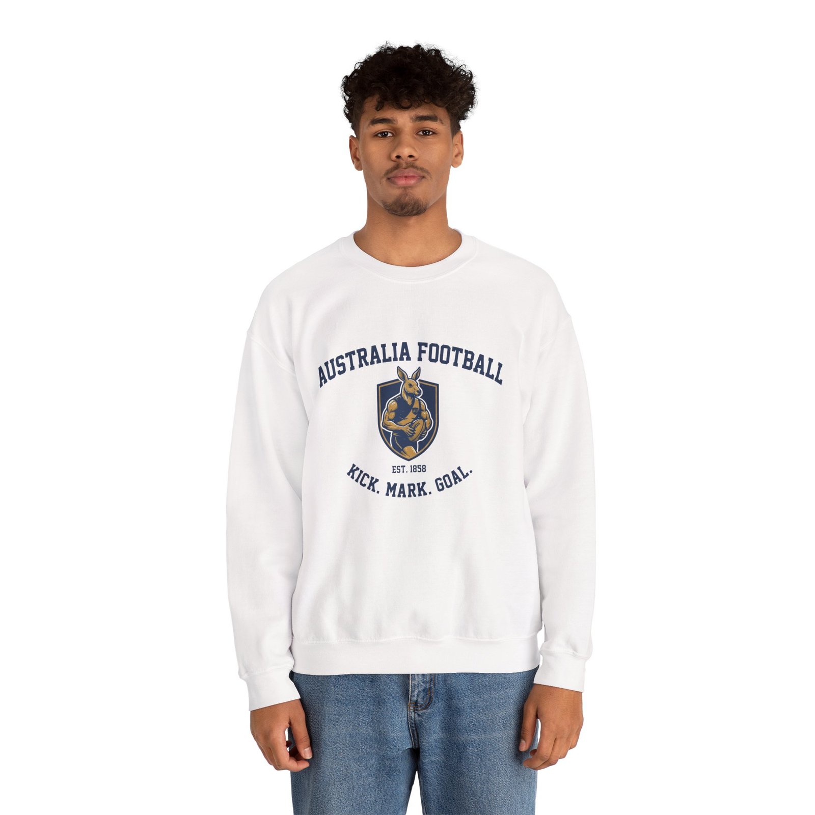 Australia Football Crewneck Sweatshirt – Kangaroo Emblem "Kick. Mark. Goal." - Image 5