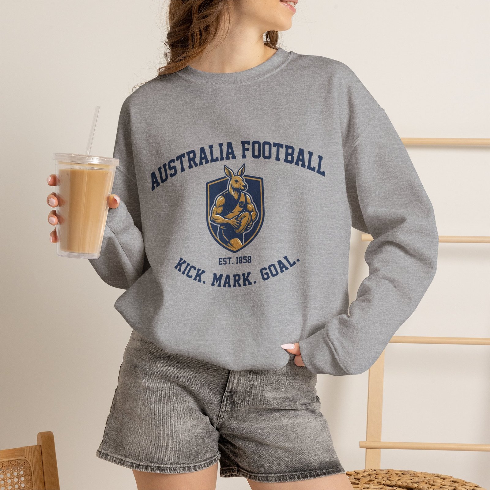 Australia Football Crewneck Sweatshirt – Kangaroo Emblem "Kick. Mark. Goal." - Image 9