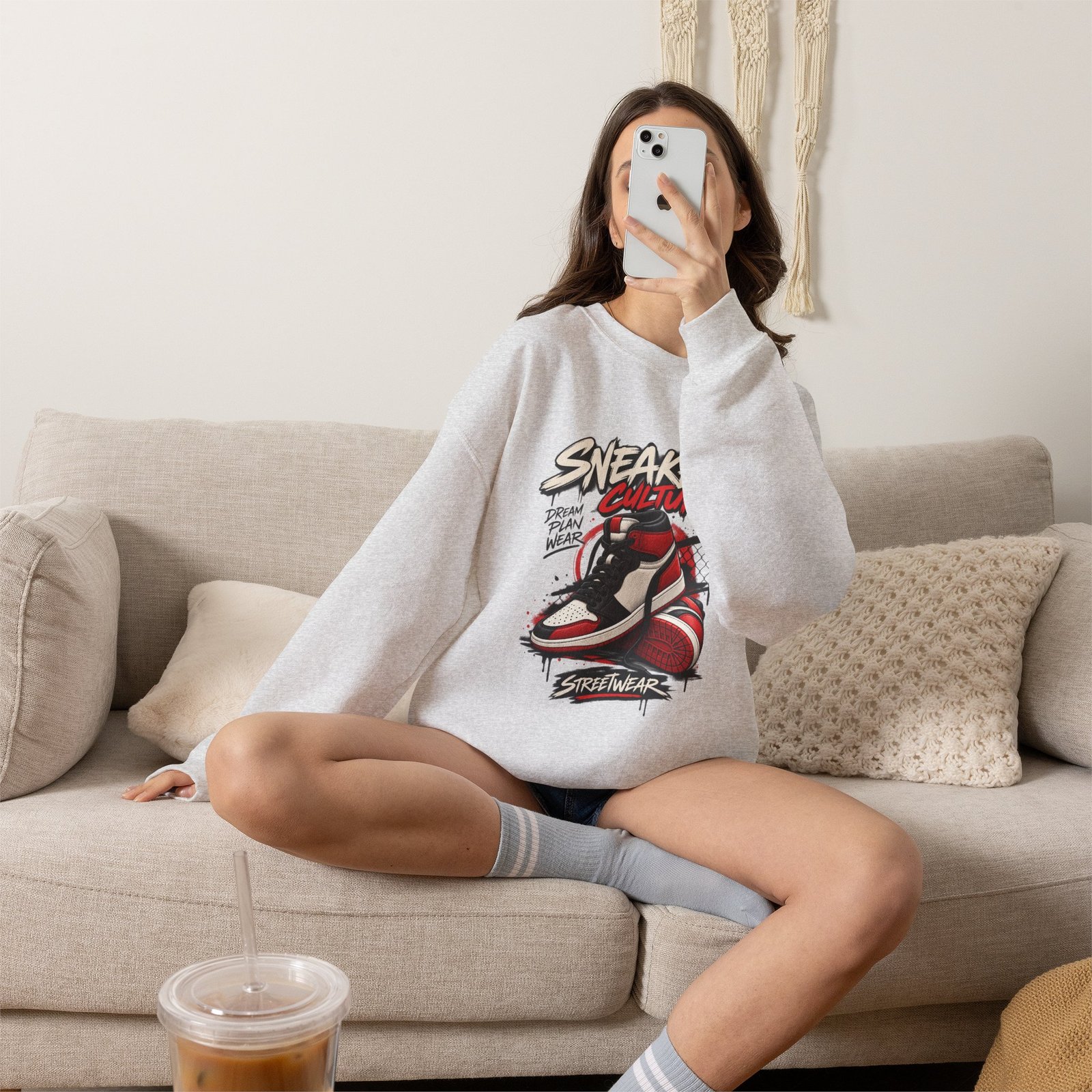Sneaker Culture Crewneck Sweatshirt — Streetwear Retro Basketball Shoe Graphic - Image 5