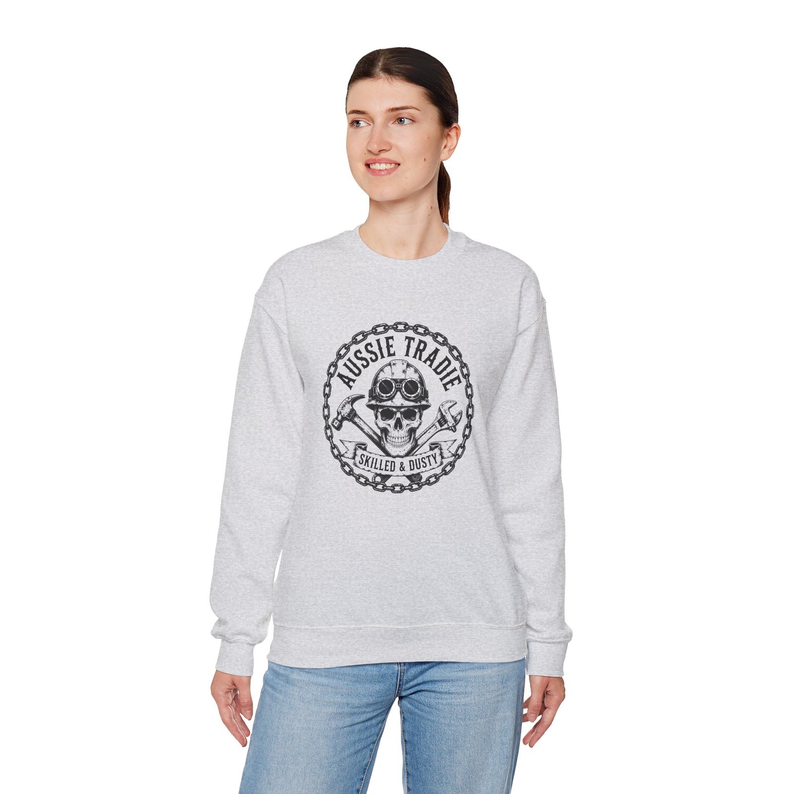 Aussie Trade Skull Crewneck Sweatshirt — "Aussie Trade Skilled & Dusty" Workwear - Image 9