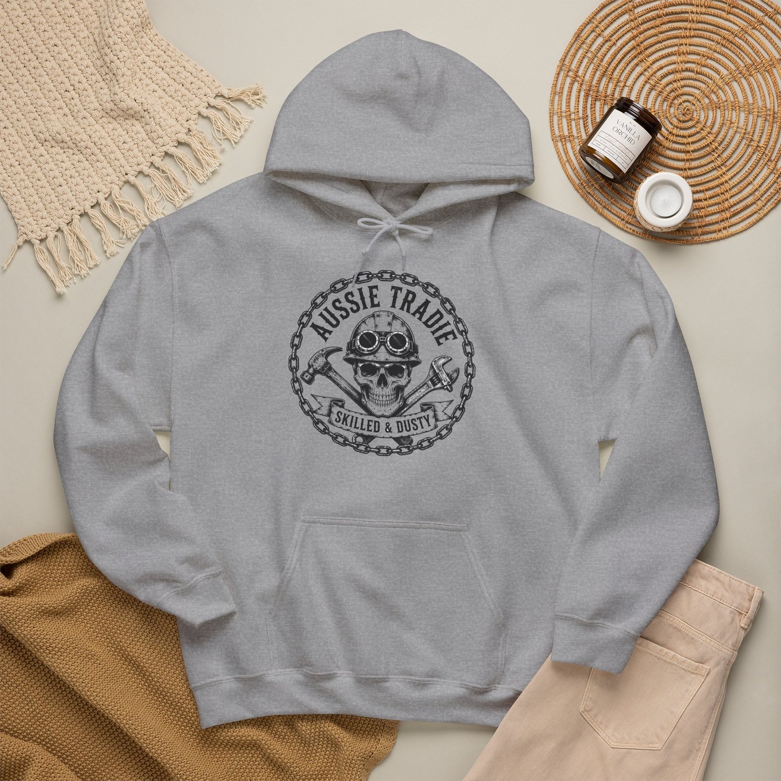 Aussie Trades Skull Hoodie – Skilled & Dusty Emblem Hooded Sweatshirt - Image 18