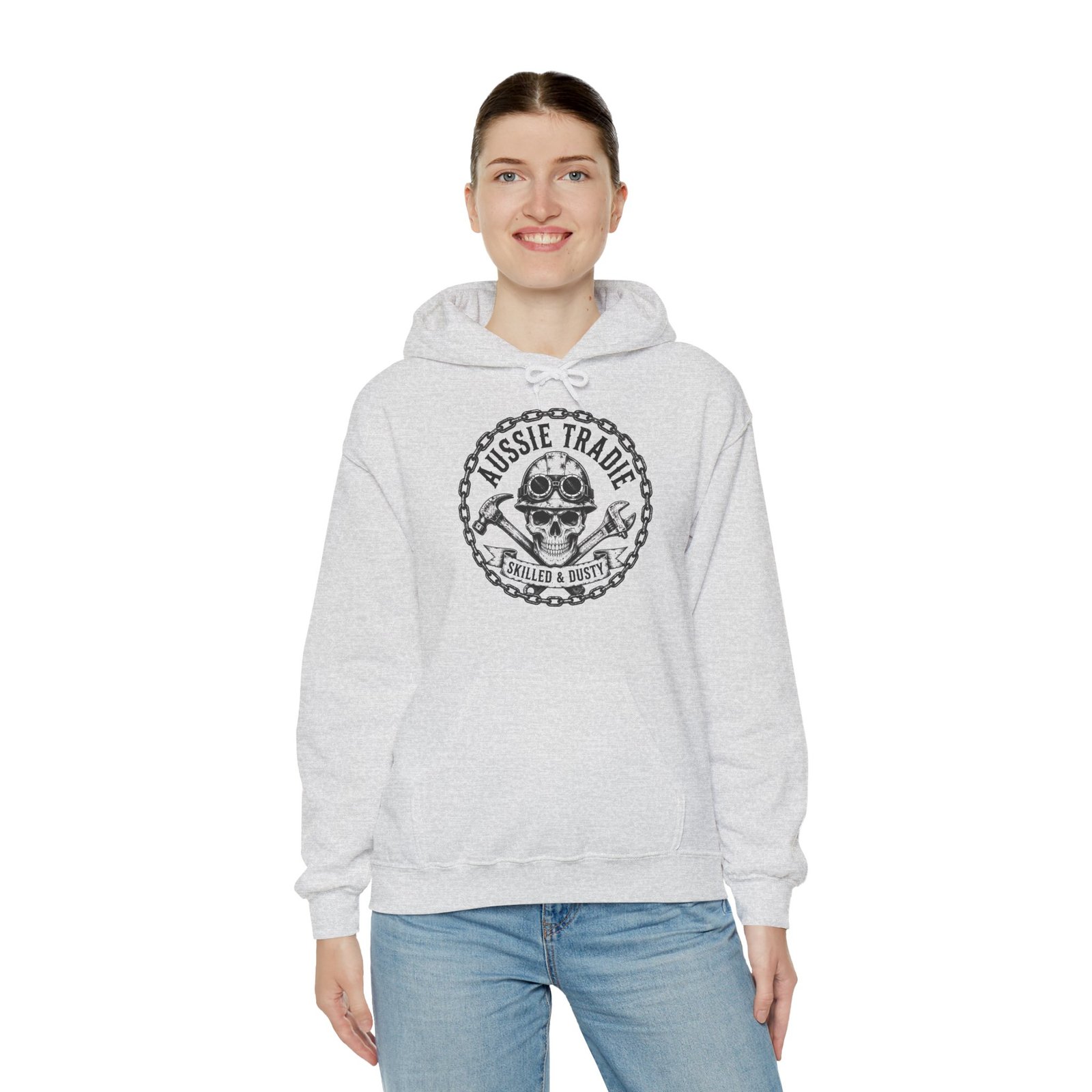 Aussie Trades Skull Hoodie – Skilled & Dusty Emblem Hooded Sweatshirt - Image 12