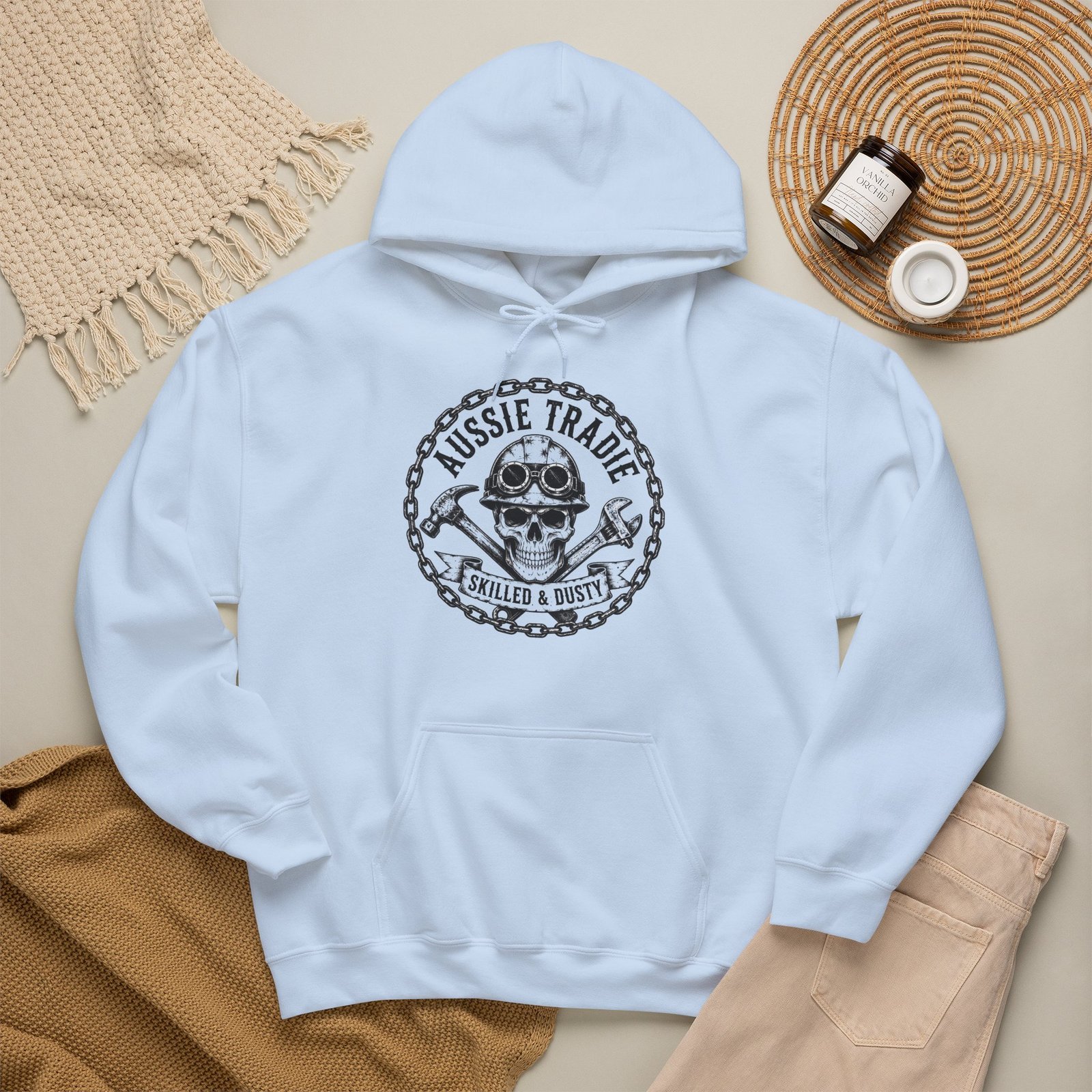 Aussie Trades Skull Hoodie – Skilled & Dusty Emblem Hooded Sweatshirt - Image 26