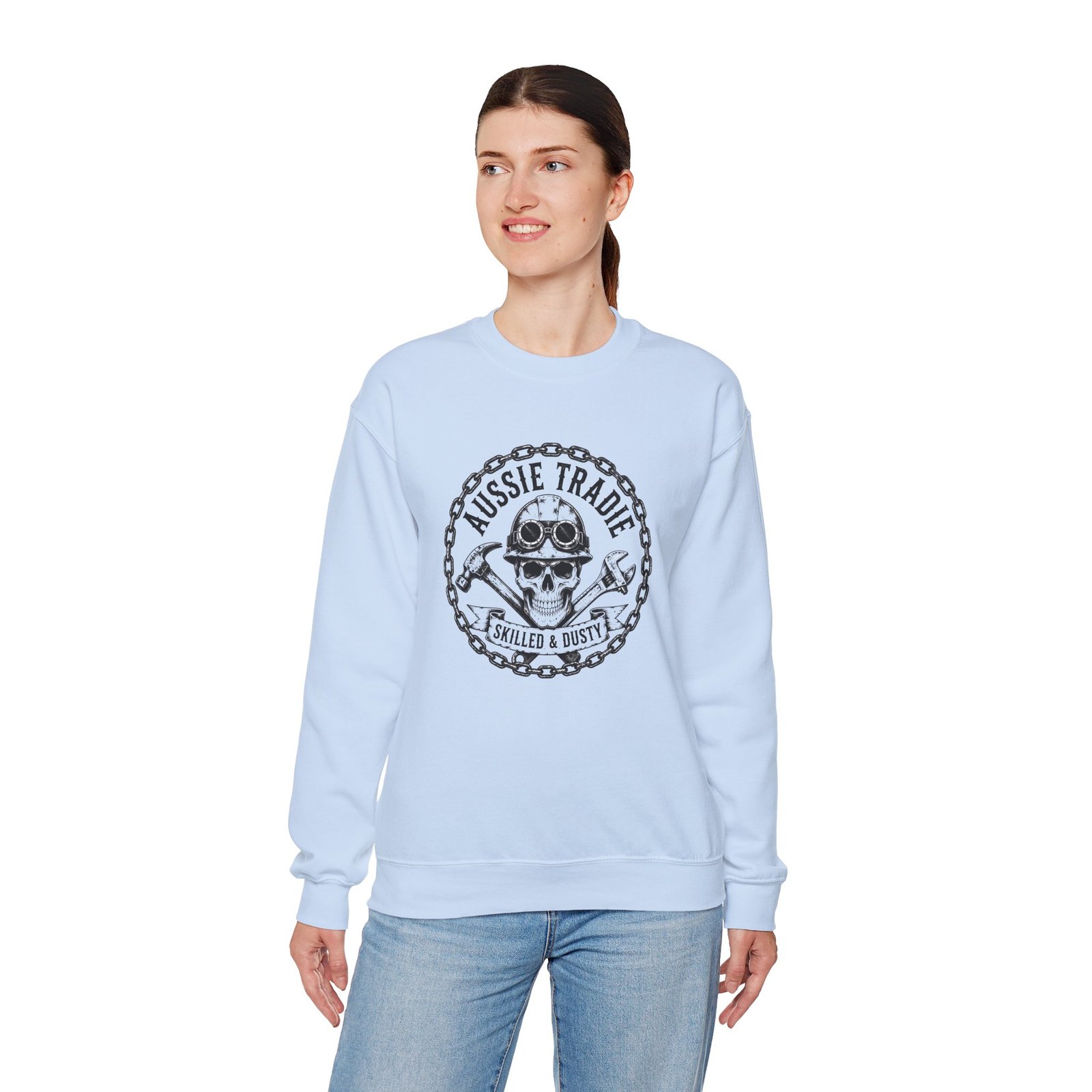 Aussie Trade Skull Crewneck Sweatshirt — "Aussie Trade Skilled & Dusty" Workwear - Image 15