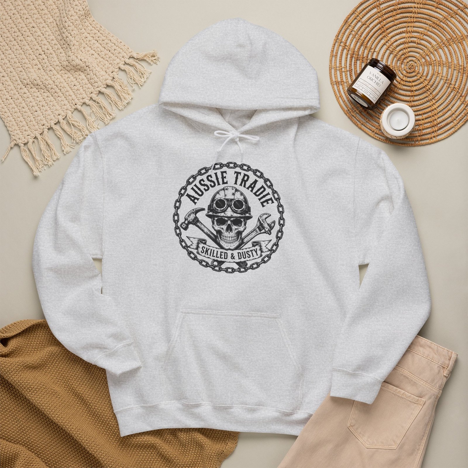 Aussie Trades Skull Hoodie – Skilled & Dusty Emblem Hooded Sweatshirt - Image 10