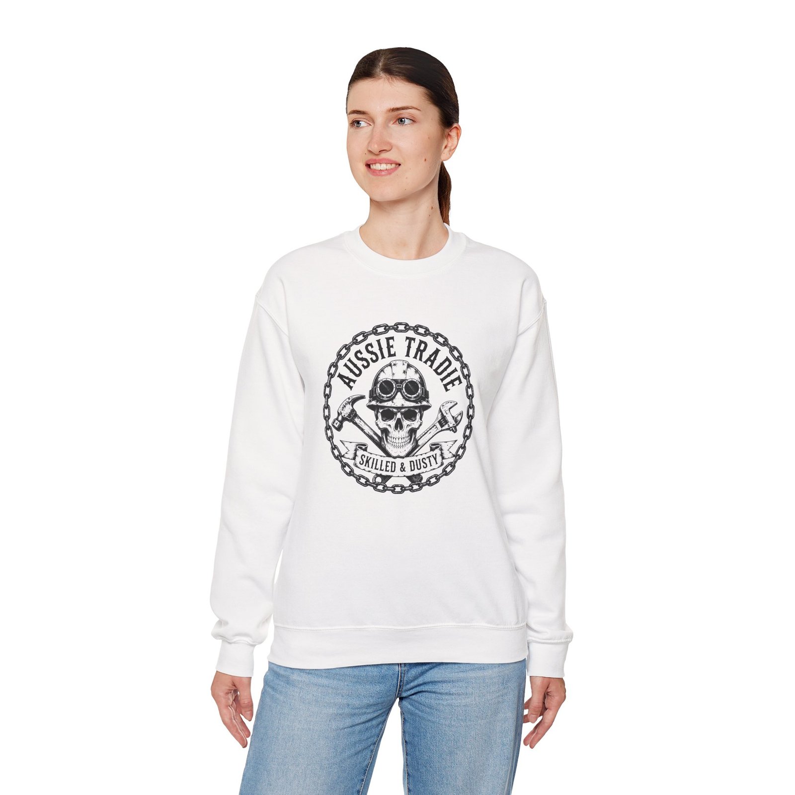 Aussie Trade Skull Crewneck Sweatshirt — "Aussie Trade Skilled & Dusty" Workwear - Image 3