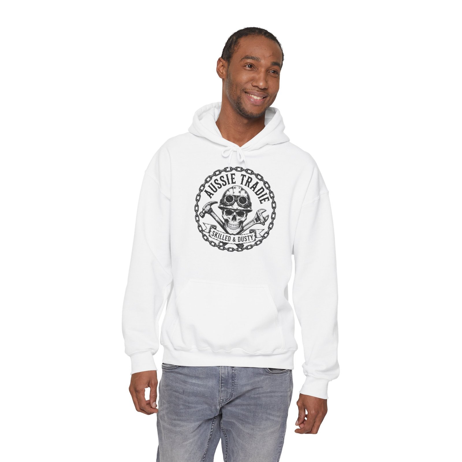 Aussie Trades Skull Hoodie – Skilled & Dusty Emblem Hooded Sweatshirt - Image 7