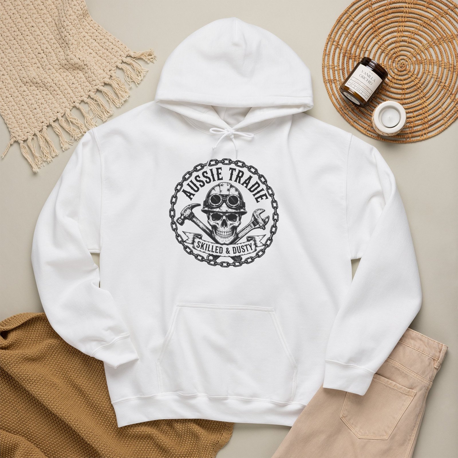 Aussie Trades Skull Hoodie – Skilled & Dusty Emblem Hooded Sweatshirt - Image 3