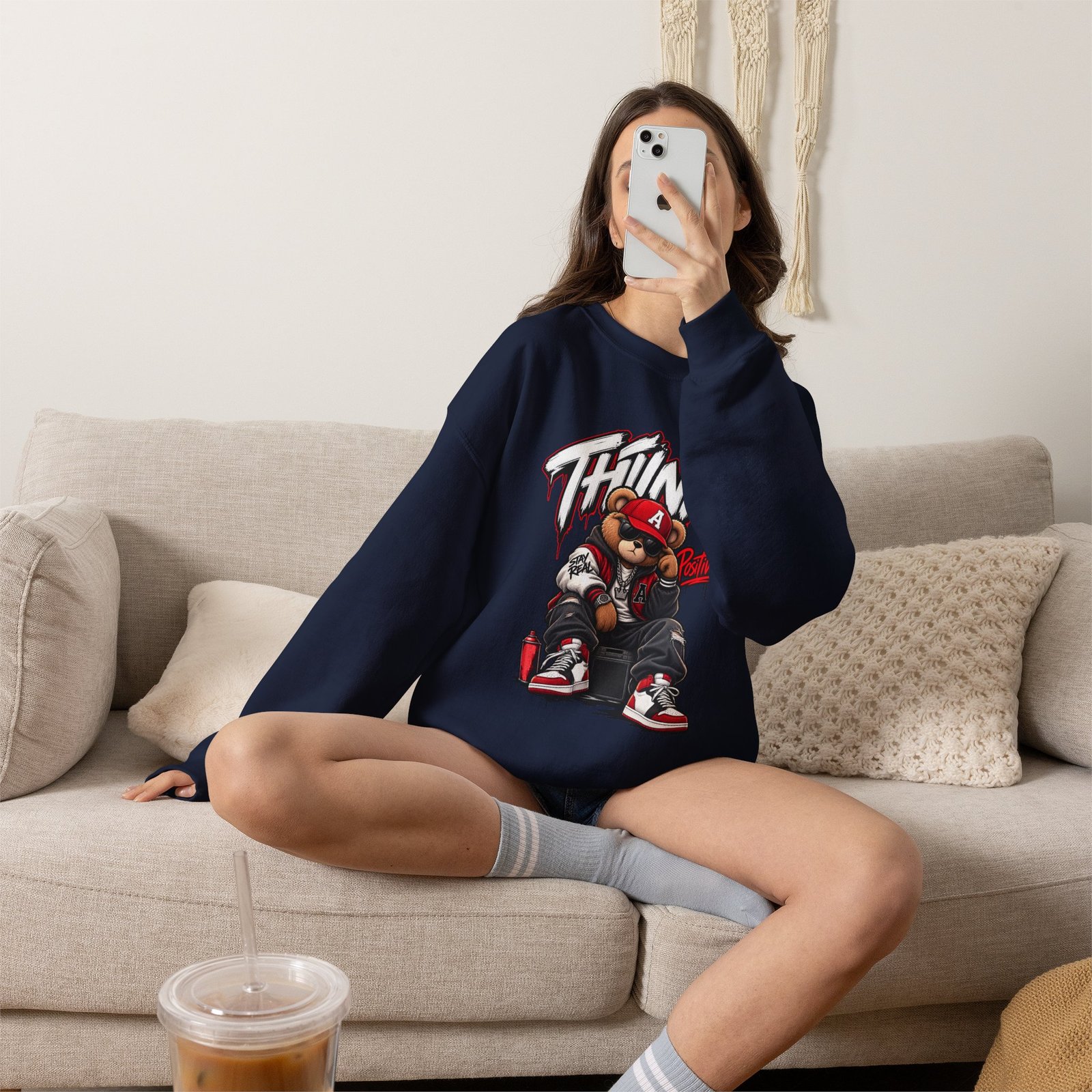Think Bear Streetwear Crewneck Sweatshirt — Urban Retro Graphic Pullover - Image 23